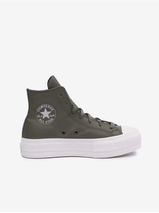 Tmavě šedé dámské kožené kotníkové tenisky na platformě Converse Chuck Taylor All Star Lift