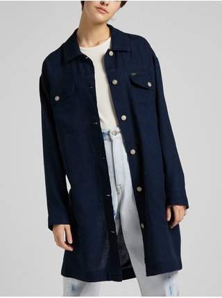 Tmavě modrý dámský džínový košilový lehký kabát Lee levně