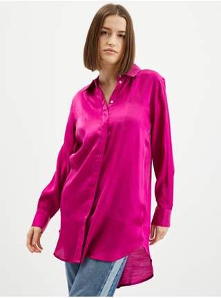 Tmavě růžová dámská saténová dlouhá košile JDY Paris