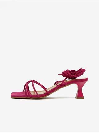 Tmavě růžové dámské šněrovací sandály v semišové úpravě na podpatku OJJU VÝPRODEJ