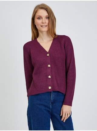 Vínový žebrovaný kardigan Pieces Silla