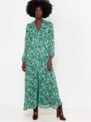 Zelené květované maxi šaty CAMAIEU LEVNĚ