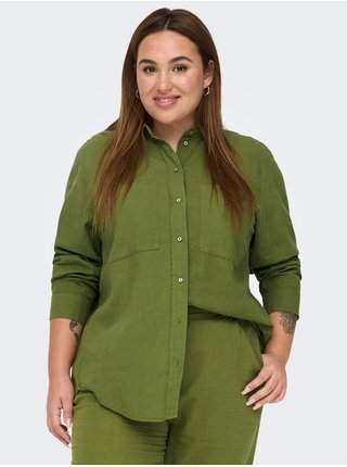 Zelená dámská lněná košile ONLY CARMAKOMA Caro LEVNĚ