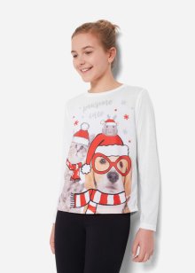 Vánoční dívčí triko s dlouhým rukávem a fotopotiskem