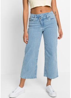 Zkrácené široké džíny s asymetrickou pasovkou, z organické bavlny