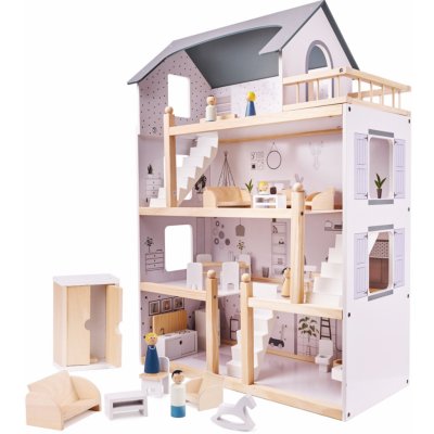 TOP 4. - FunPlay 5944 Dřevěný domeček pro panenky s příslušenstvím3 patra 62x26,5x78cm