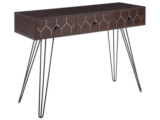 Beliani Konzolový stolek se 3 zásuvkami tmavé dřevo/ černý MALSALA VÝPRODEJ