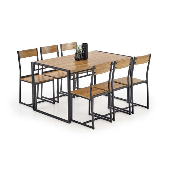Jídelní set Botisch - 6x židle, 1x stůl (dub, černá)