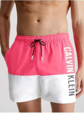 Bílo-růžové pánské plavky Calvin Klein Underwear Intense Power-Medium Drawstring-Block