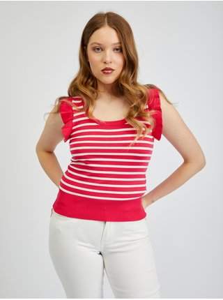 Bílo-růžové dámské pruhované tričko ORSAY nejlevnější