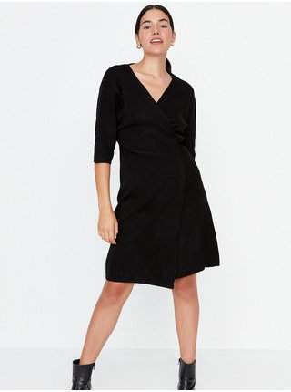 Černé zavinovací svetrové šaty Trendyol levně