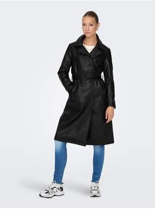 Černý dámský koženkový kabát JDY Vicos výprodej