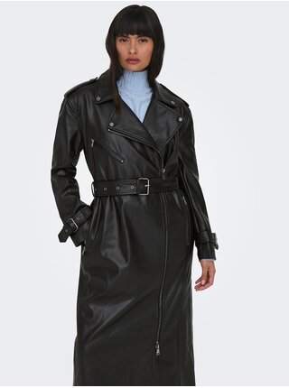 Černý dámský koženkový kabát ONLY Freja