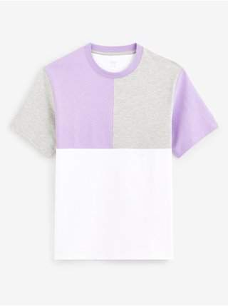 Fialovo-bílé pánské bavlnění tričko Celio Dequoi