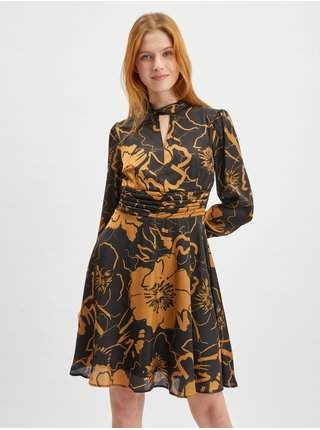Hnědo-černé dámské květované saténové šaty ORSAY LEVNĚ