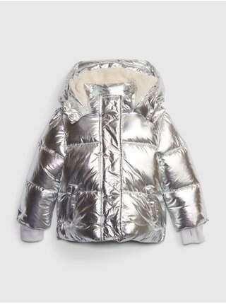 Holčičí zimní prošívaná bunda ve stříbrné barvě GAP