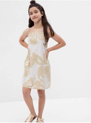 Krémové holčičí květované lněné šaty Gap