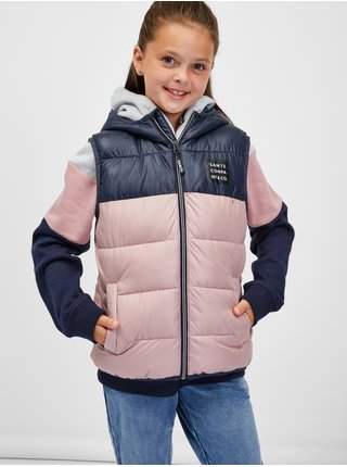 Modro-růžová holčičí prošívaná vesta s kapucí SAM 73 Jifunza výprodej
