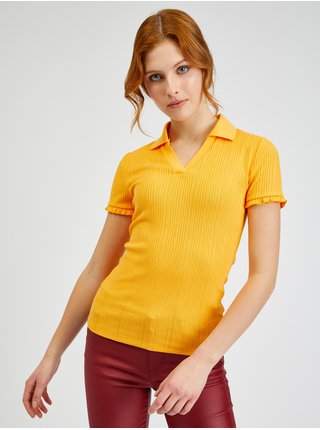 Oranžové dámské žebrované polo tričko ORSAY