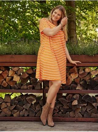 Oranžové dámské pruhované šaty s kapsami ONLY CARMAKOMA May