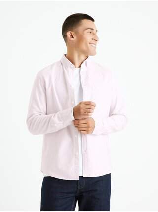 Růžová pánská pruhovaná košile Celio Caoxfordy