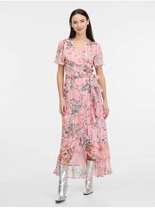 Růžové dámské květované zavinovací šaty Guess New Juna