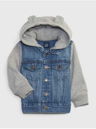 Šedo-modrá dětská džínová bunda s kapucí GAP