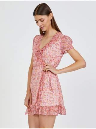 Světle růžové květované zavinovací šaty TALLY WEiJL