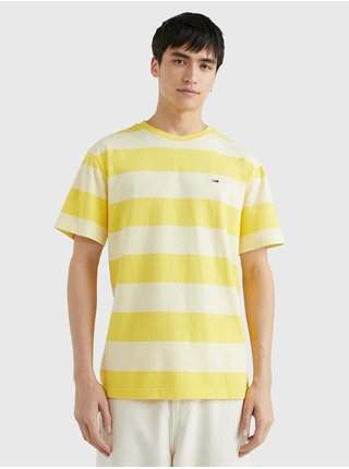 Světle žluté pánské pruhované tričko Tommy Jeans LEVNĚ