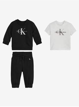 Sada dětské mikiny, tepláků a trička v bílé a černé barvě Calvin Klein Jeans