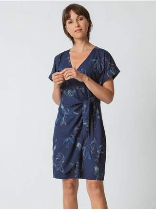 Tmavě modré dámské zavinovací květované šaty SKFK Belate