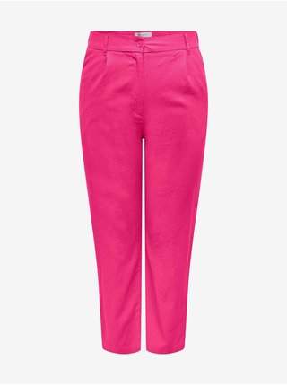 Tmavě růžové dámské lněné kalhoty ONLY CARMAKOMA Caro