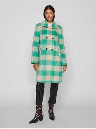 Zeleno-béžový dámský kostkovaný kabát VILA Viorta LEVNĚ