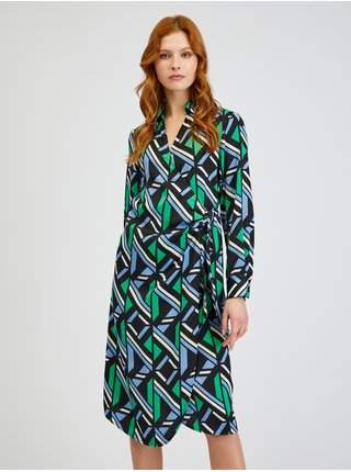 Zeleno-černé dámské vzorované zavinovací šaty ORSAY SLEVA