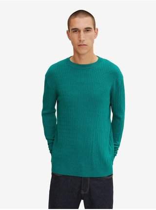 Zelený pánský basic svetr s příměsí vlny z jaka Tom Tailor LEVNĚ