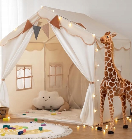 2 v 1 Stan Domeček pro Děti Zámek Palác do Pokoje Zahrady Domu LED Růžový