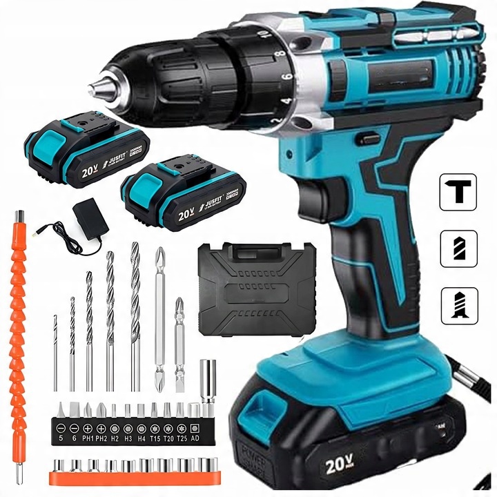 3V1 ELEKTRICKÁ VRTAČKA AKU ŠROUBOVÁK 20V + 2 AKUMULÁTORY