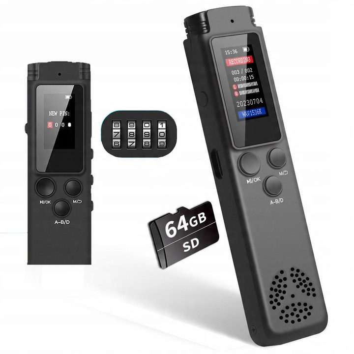 64G ZÁZNAMNÍK HD S REDUKCÍ ŠUMU, DOBA NAHRÁVÁNÍ ODPOSLECHU +