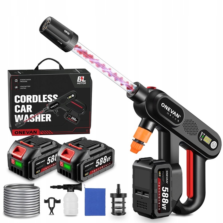 AKUMULÁTOROVÁ BEZDRÁTOVÁ TLAKOVÁ MYČKA ZAHRADNÍ S 2 AKU BATERIEMI A SADOU TRYSKEK