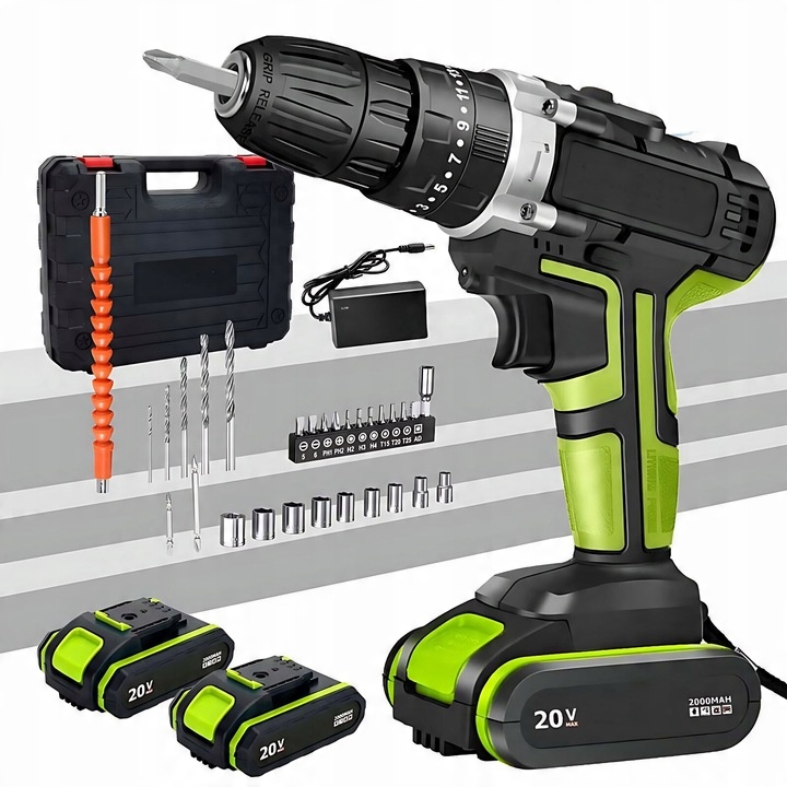 AKU VRTAČKA 2xAKU PŘÍKLEPOVÁ SILNÁ 20V + SADA NÁŘADÍ