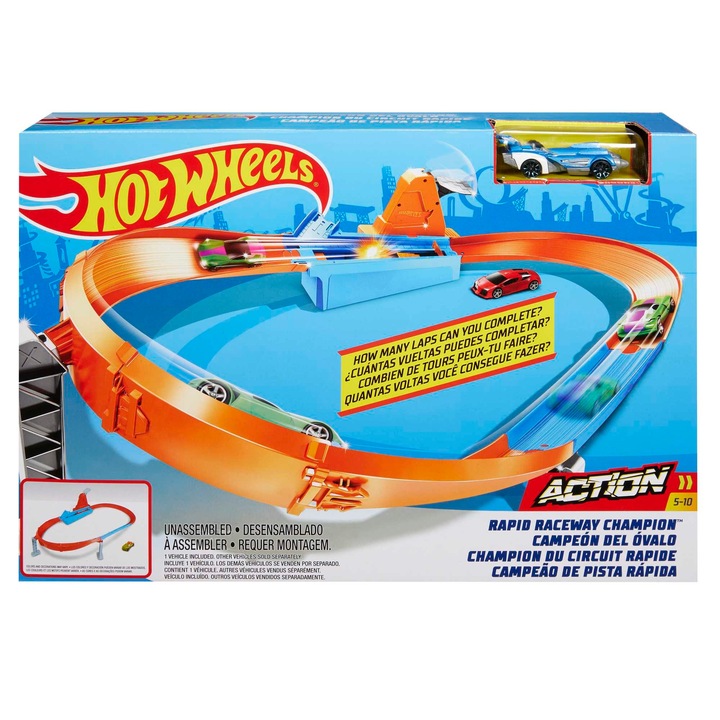 Autodráha Hot Wheels RYCHLÝ ZÁVOD na trati + auto v sadě GJM75
