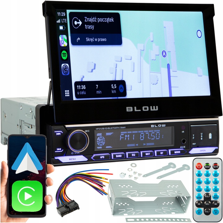 AUTORÁDIO BLOW 1-DIN FM RDS DPS BLUETOOTH USB CARPLAY ANDROID AUTO