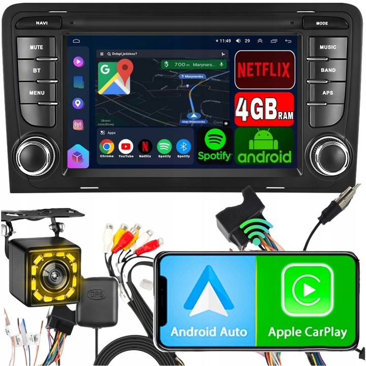 AUTORÁDIO pro AUDI A3 ANDROID CARPLAY GPS WIFI RDS NAVIGACE 4GB RAM