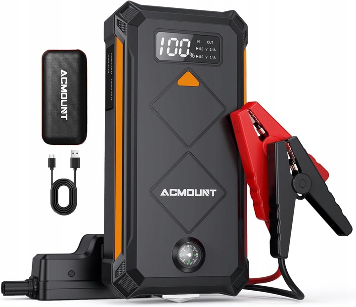 ACMOUNT Powerbanka Startovací 3000A pro 12V Vozidla LCD LED USB Kompas