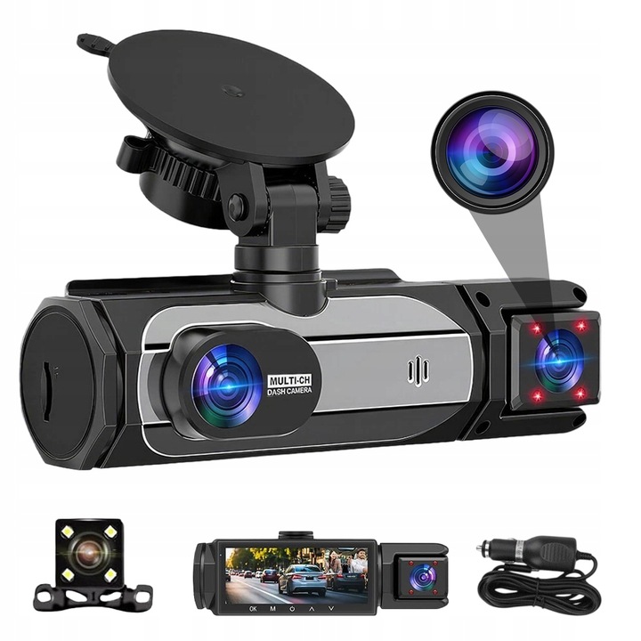 AUTOMOBILOVÁ KAMERA 720P S TROJITÝM OBJEKTIVEM A WIFI S ZADNÍ KAMEROU