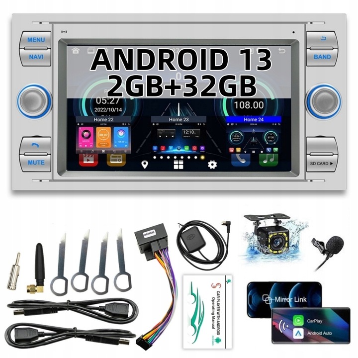 Autorádio Vendres Radio 2 din android Ford Focus Kuga Galaxy Carplay 2-DIN