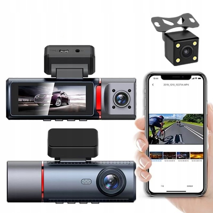 Automobilová kamera 3v1 HD 4K Přední Zadní a vnitřní GPS Wi-Fi režim Noční režim