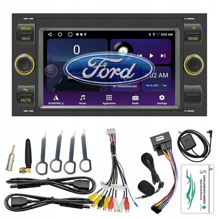 Automobilové rádio Eunavi RADIO Ford Focus Mondeo S/C-MAX Fiesta Fusion Kuga 2-DIN