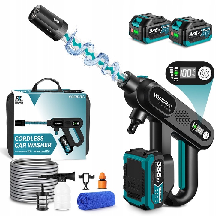 BEZDRÁTOVÁ AKUMULÁTOROVÁ TLAKOVÁ MYČKA NA ZAHRADU 2 AKUMULÁTORY SADA