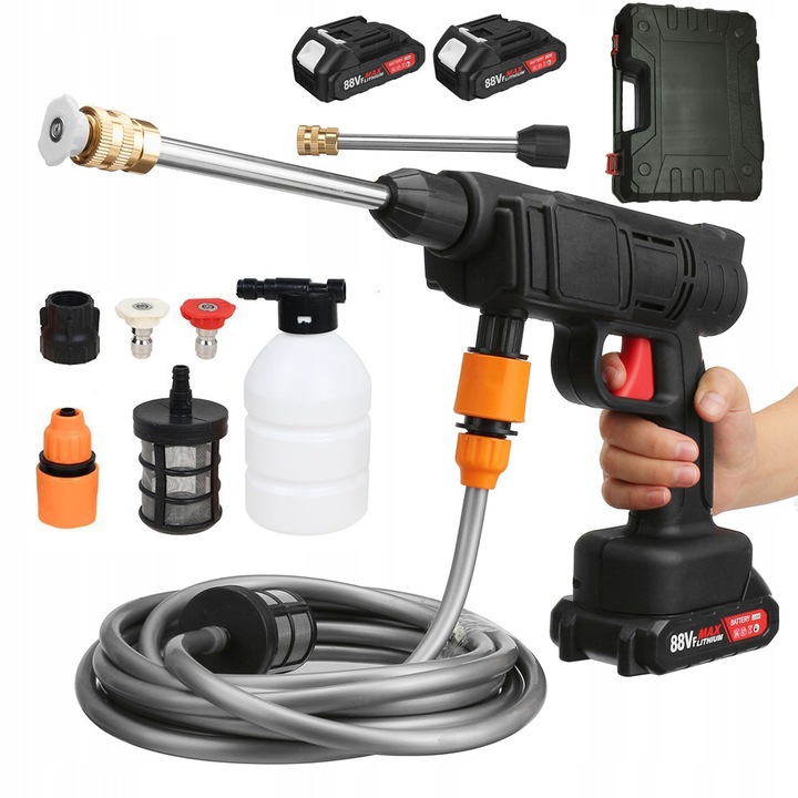 BEZDRÁTOVÁ VODNÍ PISTOLE NA MYTÍ AUTOMOBILŮ, LITHIOVÁ BATERIE 88V